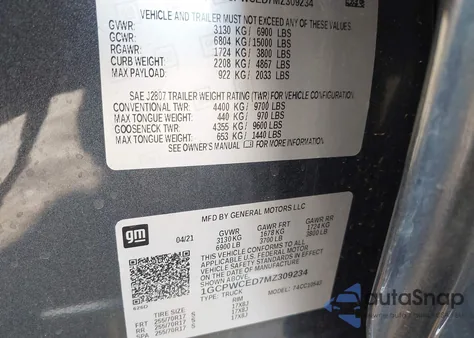 2021 Chevrolet Silverado 1500 2Wd Short Bed Lt z USA, uszkodzony, nr VIN 1GCPWCED7MZ309234